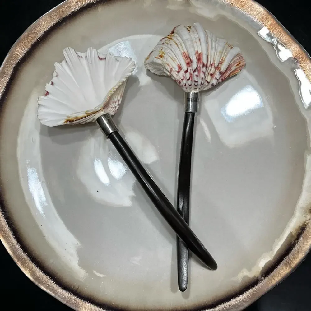 NEW Pottery Barn Antique Bronze Shell Large Salad Side Kitchen Serving Spoons